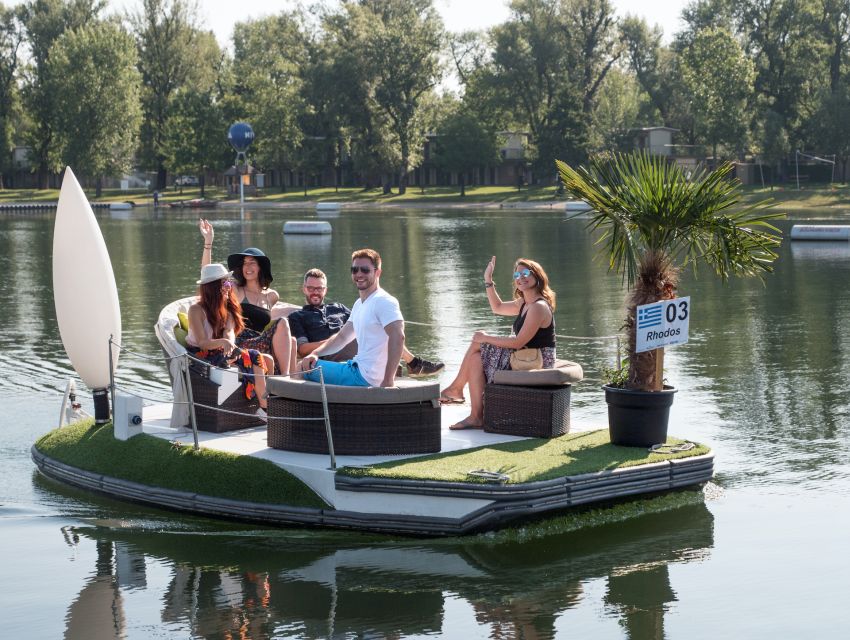 Vienna: Private Floating Island E-Boat Rental on Danube - The floating island boat and its controls